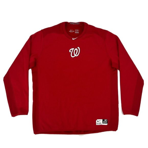 Washington Nationals Mens XXL Red Nike Pro Fitted BSBL Dri-Fit Crewneck MLB - Picture 1 of 11